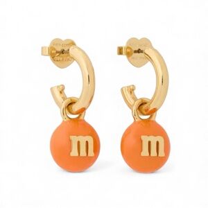 Kate Spade X M&M's Charm Huggie Dangle Earrings Orange Gold